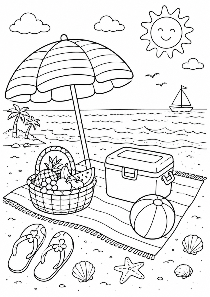 coloriage vacances été plage