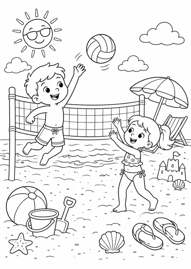 coloriage vacances été plage