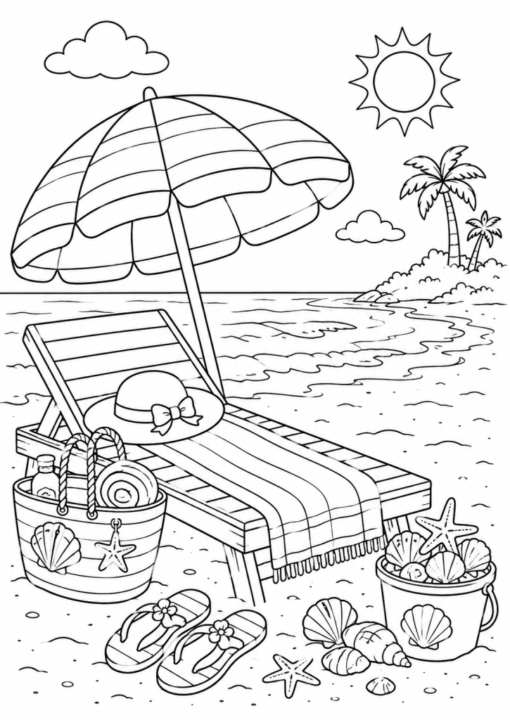coloriage vacances été plage
