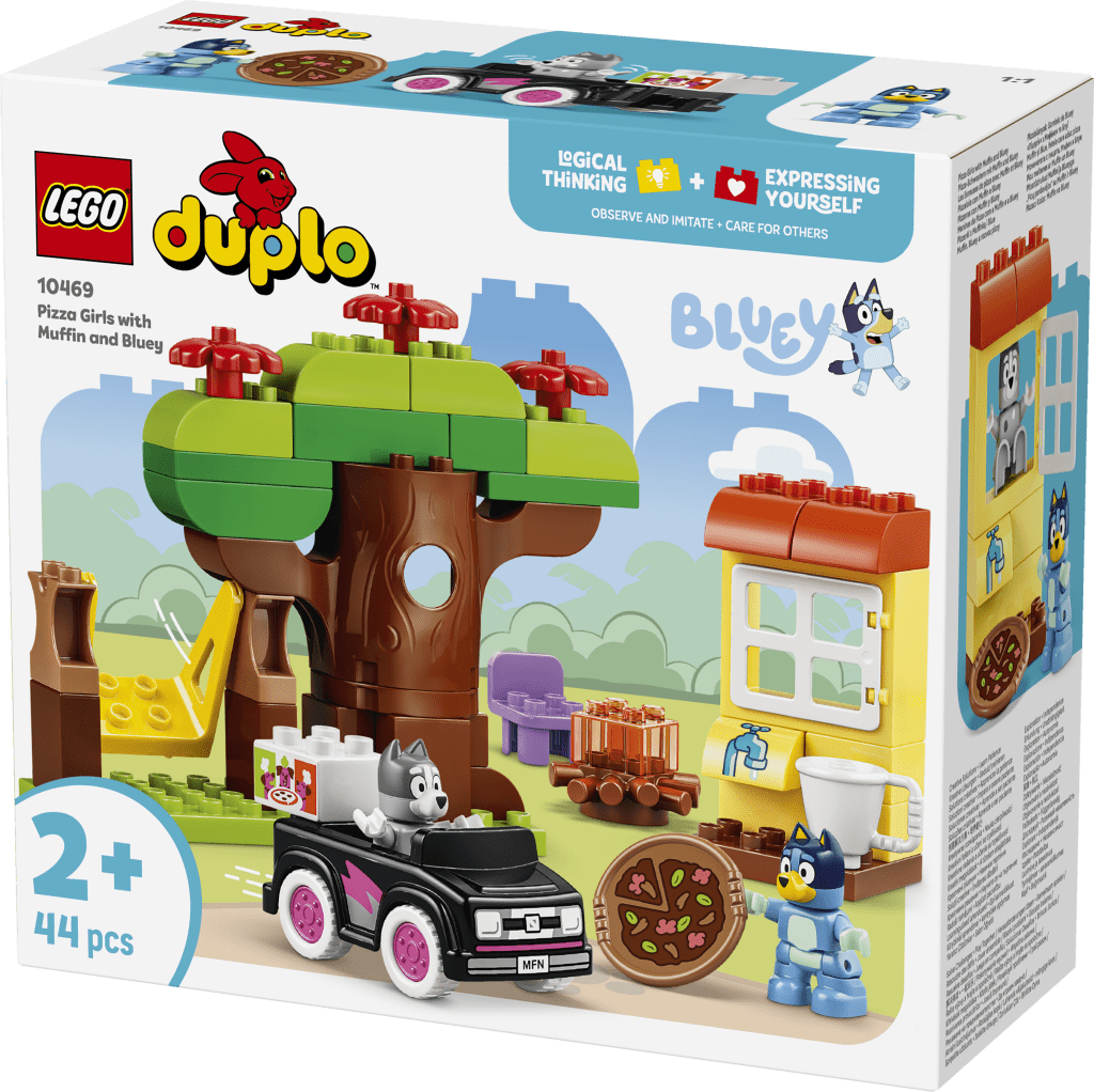 boîte LEGO® DUPLO Bluey 10469 Les Livreuses de Pizza avec Muffin et Bluey