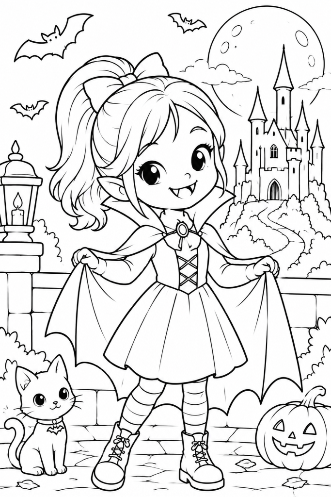 coloriage fille dracula halloween