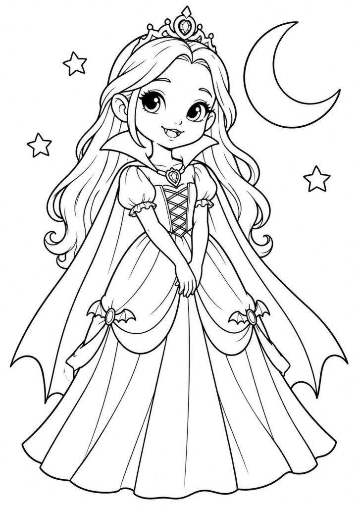coloriage kawaii princesse vampire halloween