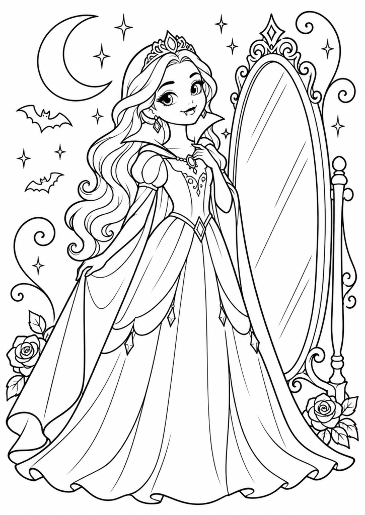 coloriage princesse vampire miroir halloween