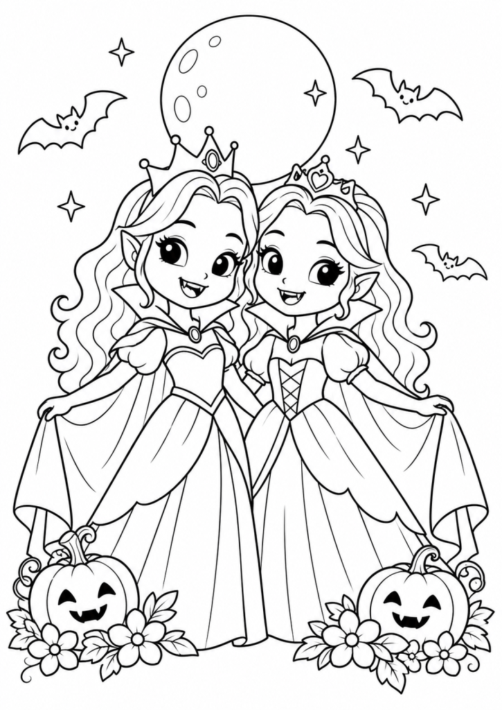 coloriage amies princesses vampire halloween