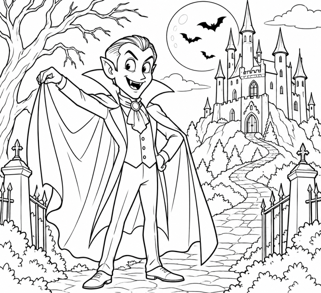 coloriage dracula vampire facile adulte