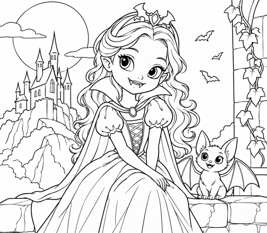coloriage chateau vampille fille vampire