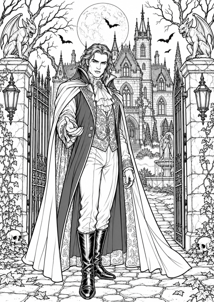 coloriage manoir halloween vampire adulte dracula