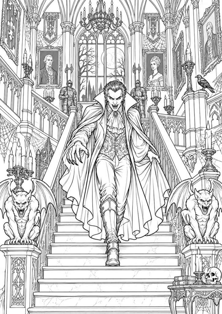 coloriage vampire dracula manoire homme halloween