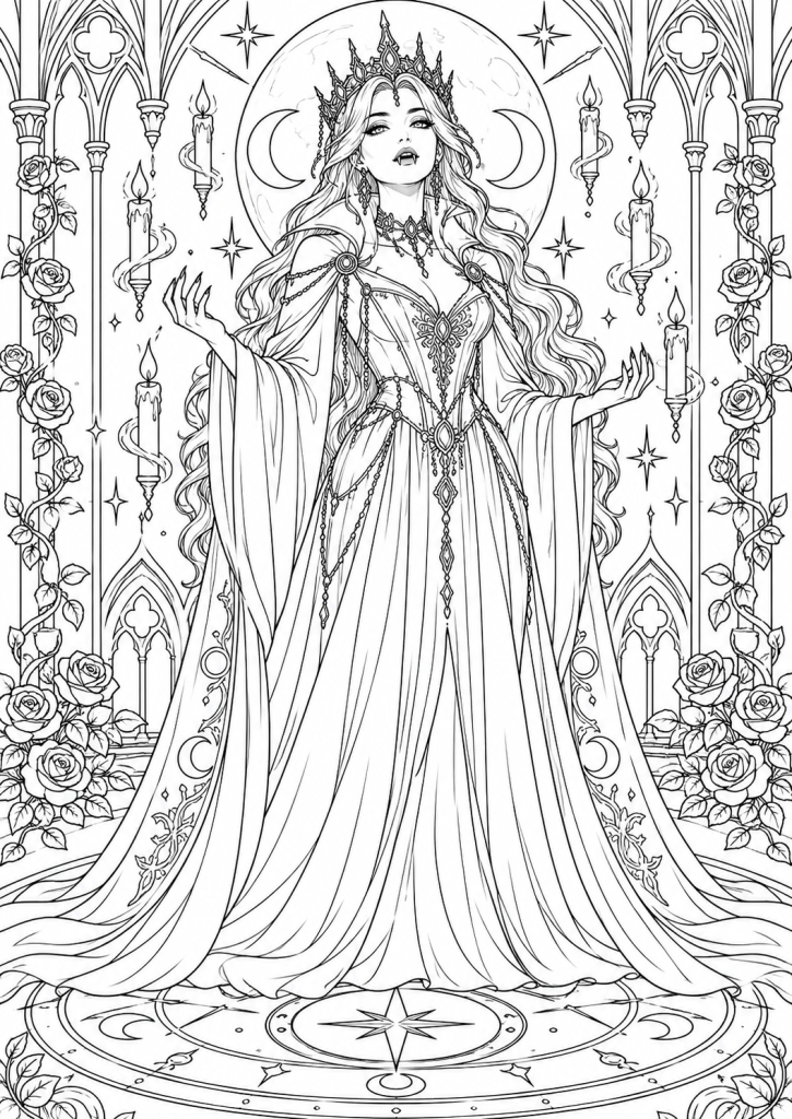 coloriage reine vampire adulte halloween