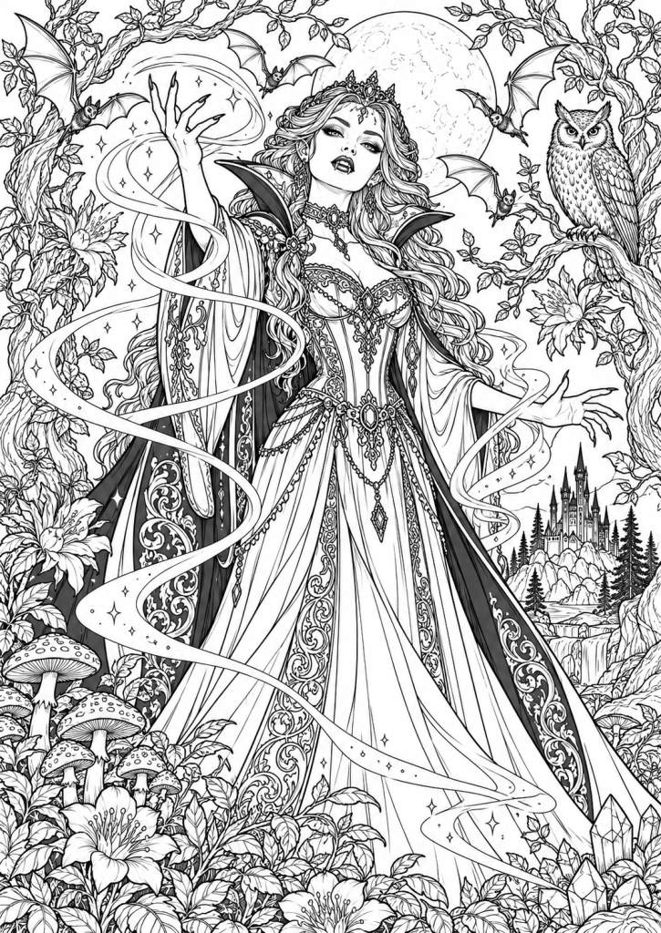 coloriage princesse vampire adulte halloween