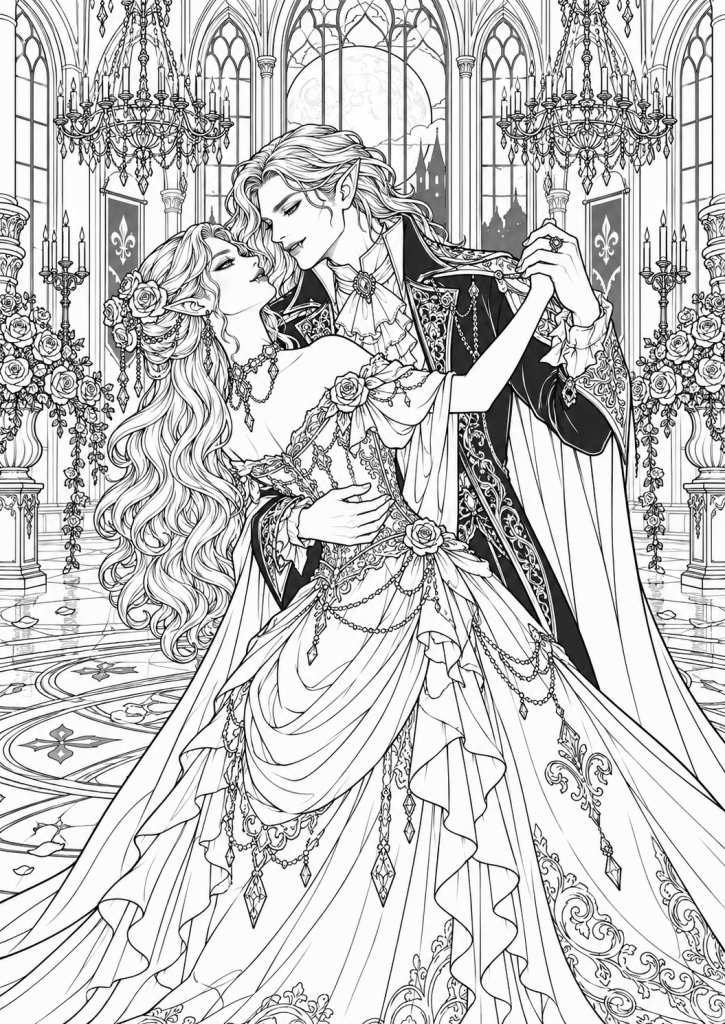 coloriage couple vampire adulte halloween