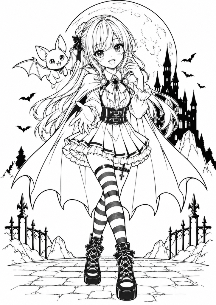 coloriage vampire fille kawaii halloween