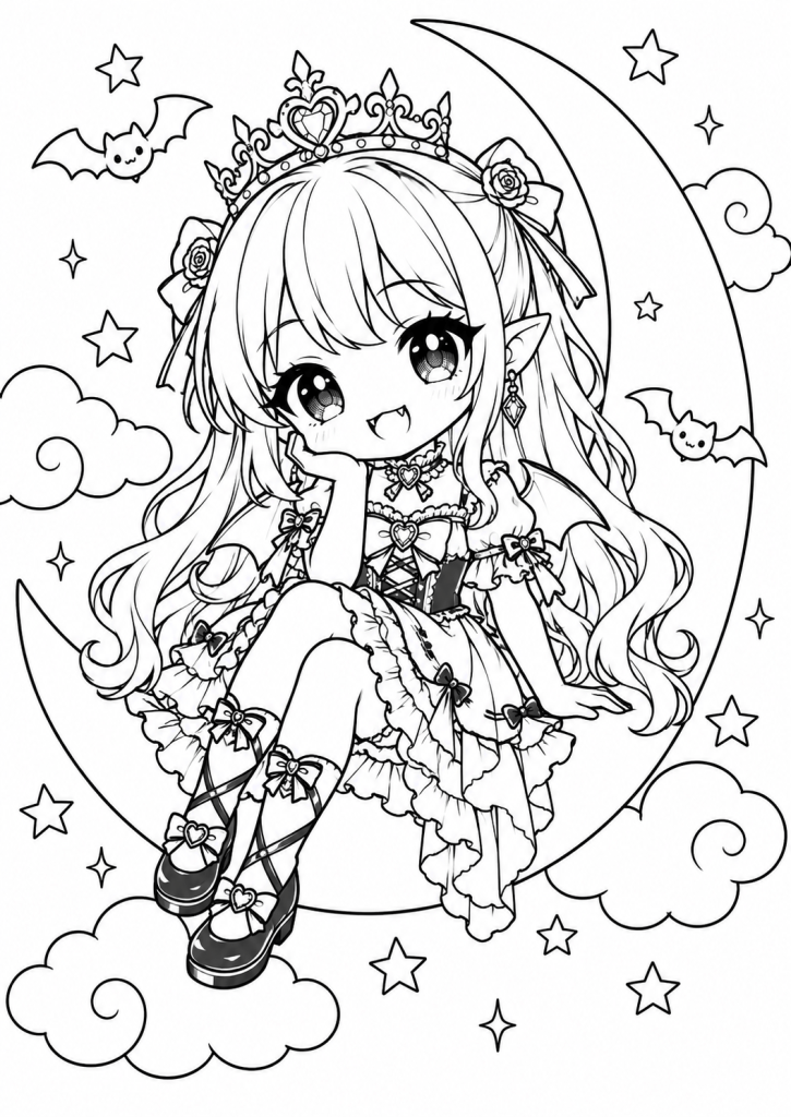 coloriage kawaii vampire fille halloween facile