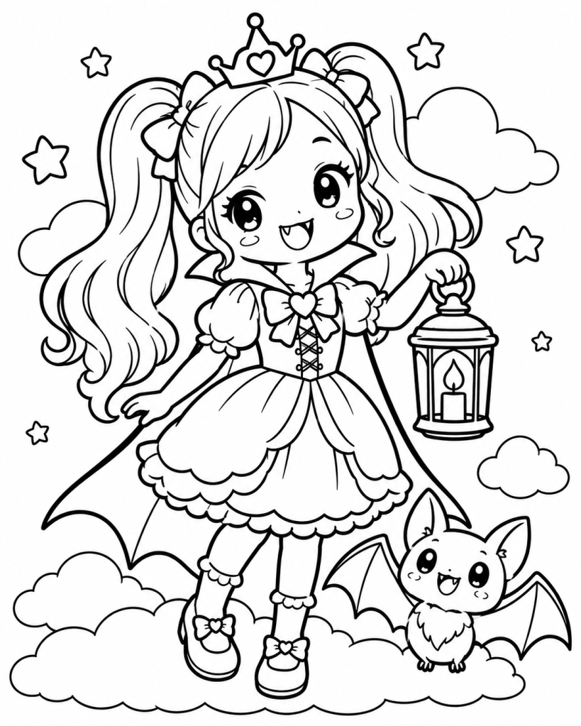 coloriage kawai fille vampire