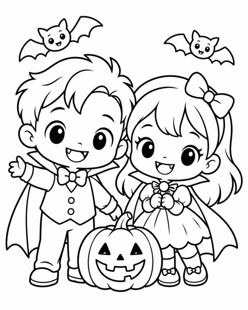 coloriage enfants vampire halloween