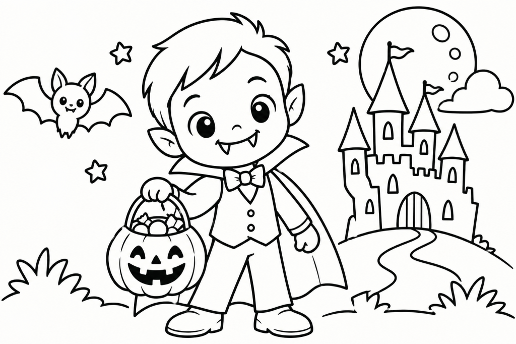 coloriage vampire halloween enfant facile château