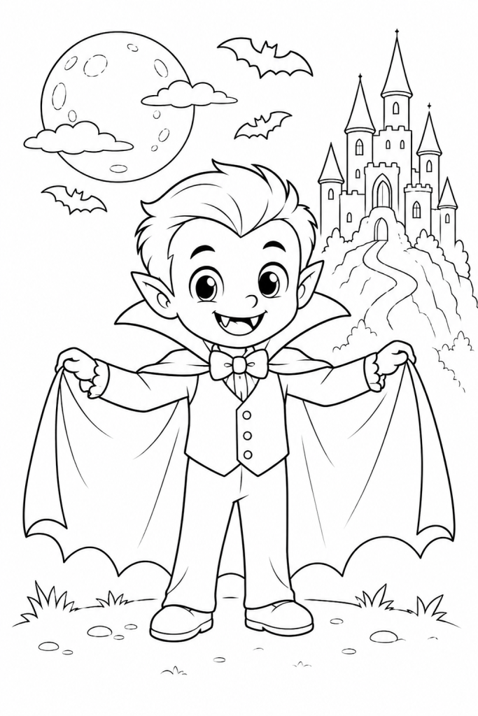 coloriage vampire dracula halloween château