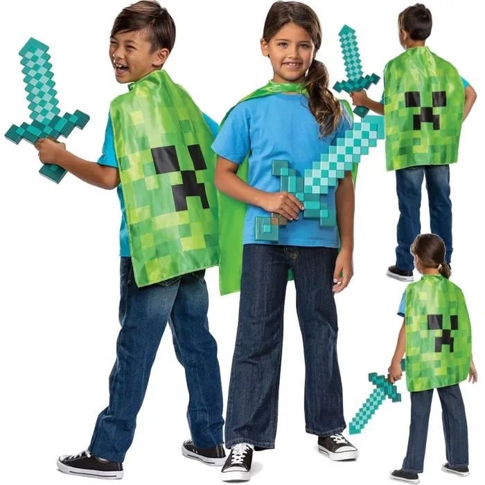 Déguisement Minecraft Épée + cape Creeper enfant halloween