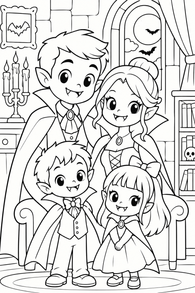 coloriage famille vampire halloween