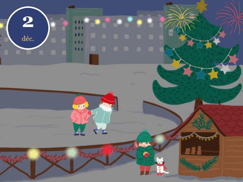 Case du 2 décembre du calendrier de l'Avent Le vœu d'Andréas, Noël au Canada : la patinoire illuminée