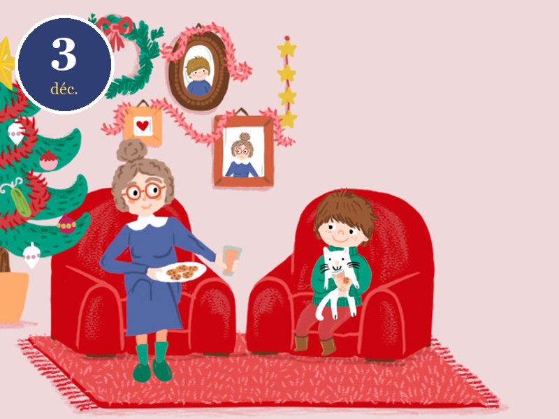 Case du 3 décembre du calendrier de l'Avent Le vœu d'Andréas, Noël aux États-Unis : le salon de Granny et son sapin