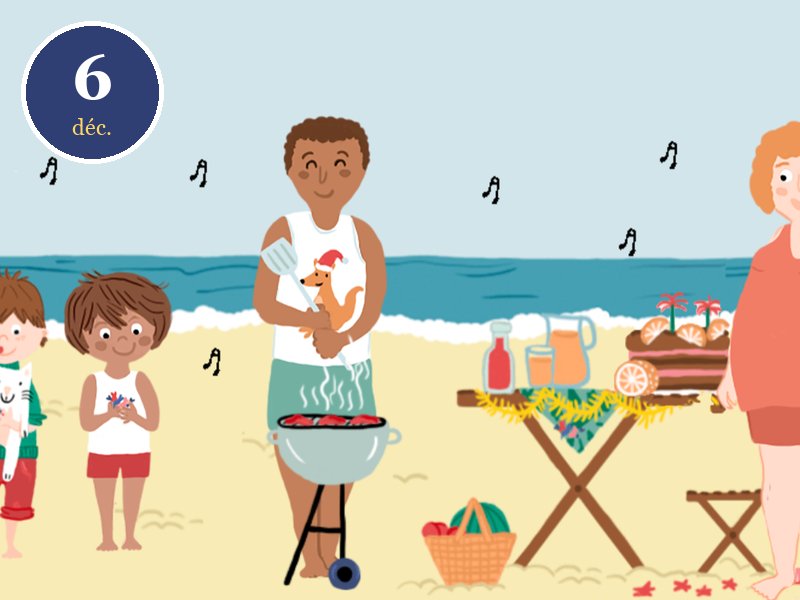 Case du 6 décembre du calendrier de l'Avent Le vœu d'Andréas, Noël en Australie : le repas de Noël sur la plage
