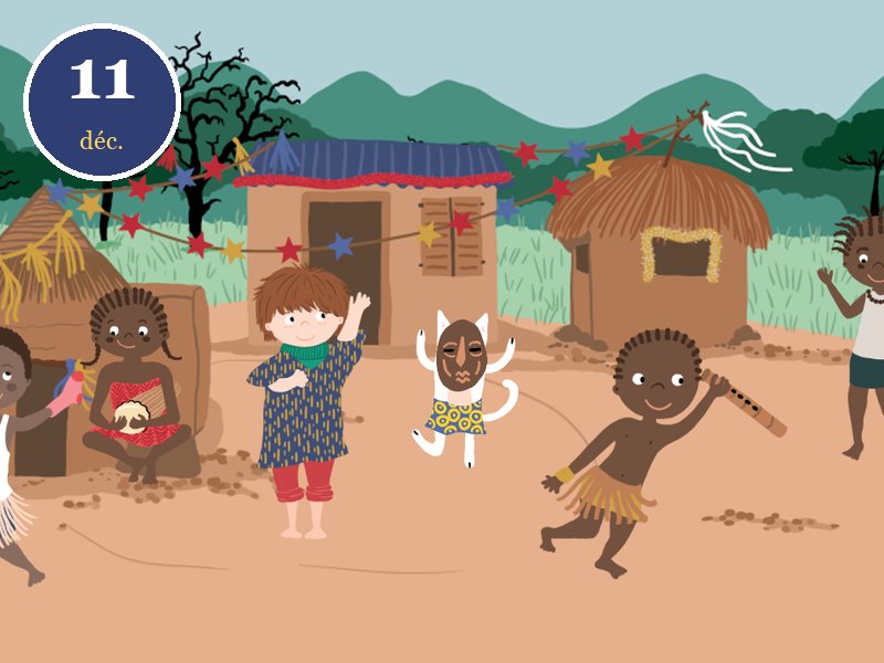 Case du 11 décembre du calendrier de l'Avent Le vœu d'Andréas, Noël au Bénin : la danse des enfants du village