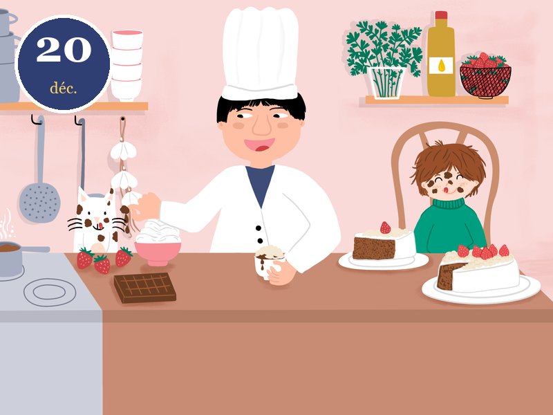 Case du 20 décembre du calendrier de l'Avent Le vœu d'Andréas, Noël au Japon : le gâteau aux fraises du pâtissier