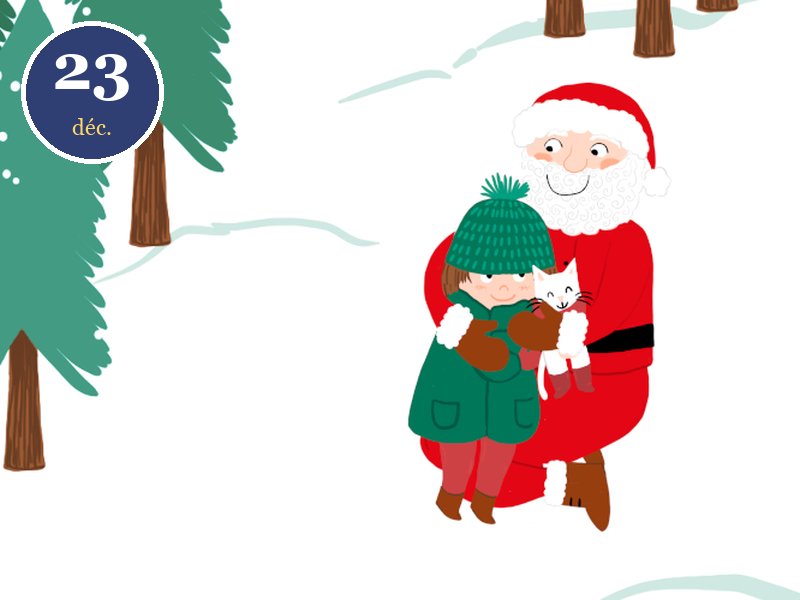 Case du 23 décembre du calendrier de l'Avent Le vœu d'Andréas, Noël en Laponie : le père Noël porte Andréas dans la neige