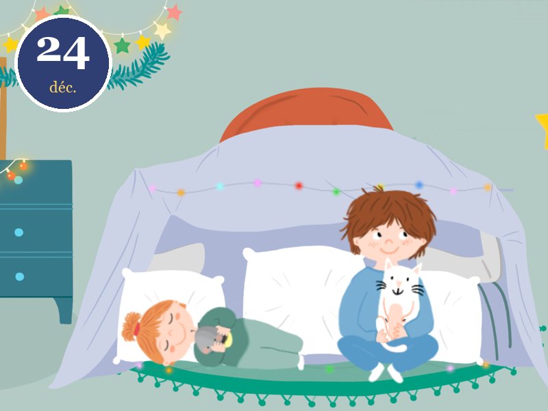 Case du 24 décembre du calendrier de l'Avent Le vœu d'Andréas, Noël à la maison : Andréas et Emma endormis