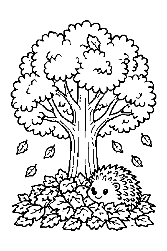un hérisson sous un arbre en automne