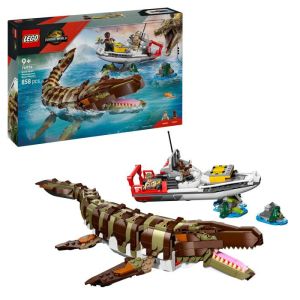 LEGO® Jurassic World 76974 Le bateau en mission et le mosasaure en briques