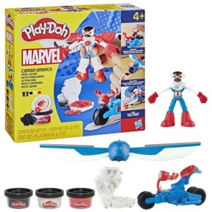 Play-Doh Captain America, coffret Moto tranchante avec figurine flexible, 3 accessoires et pâte à modeler