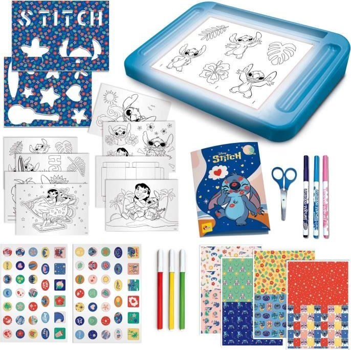 Table lumineuse à dessin Stitch avec modèles et feutres, Lisciani